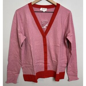 Candace Cameron Bure Surfside Button-Front V-Neck Cardigan Sz Small Pink Red NEW